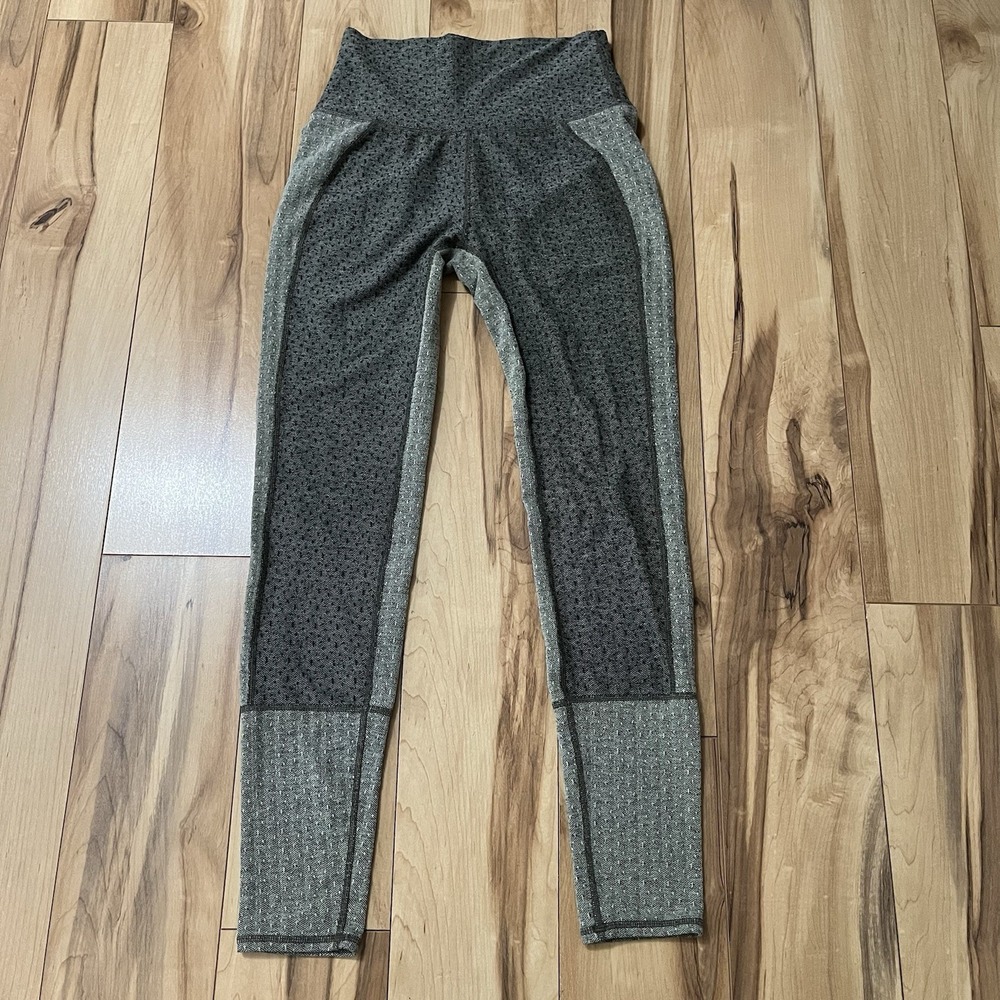 Free People Movement Leggings Sz XS Soft Textured Olive Gray ColorBlock Hi-Waist